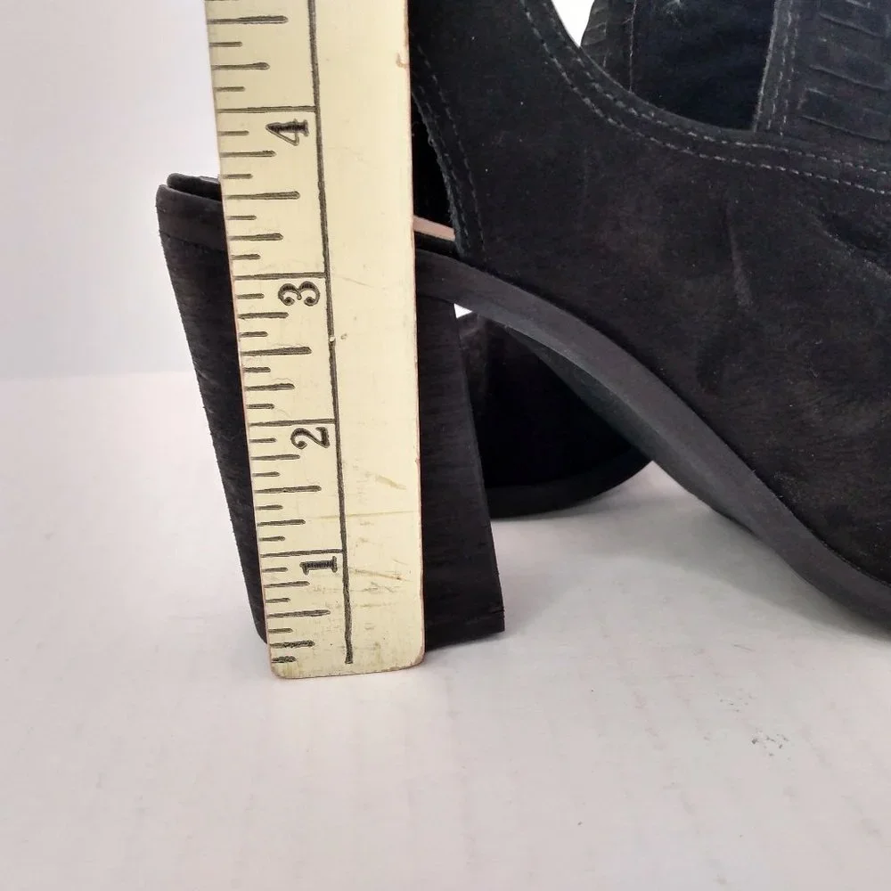 Gianni Bini Booties Size 8 M Black Suede Leather Open-Toed Shoe High Block Heel
